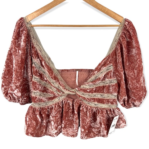 Free People Pink Velvet Yours Truly Mauve Crop Top - Picture 3 of 10